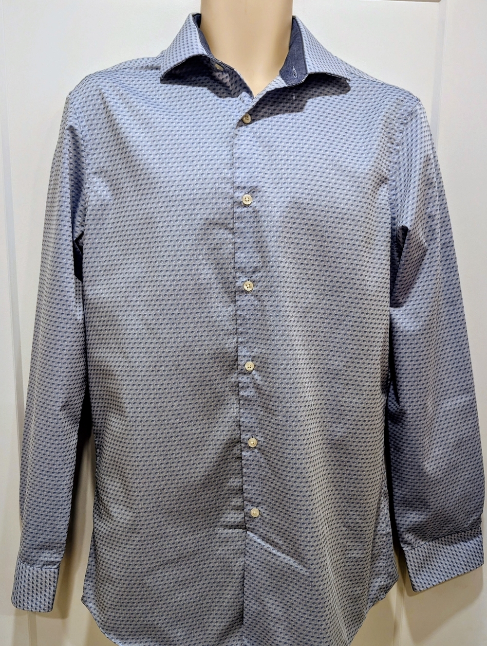 Men's Baby Blue Patterned Long-Sleeve Dress Shirt